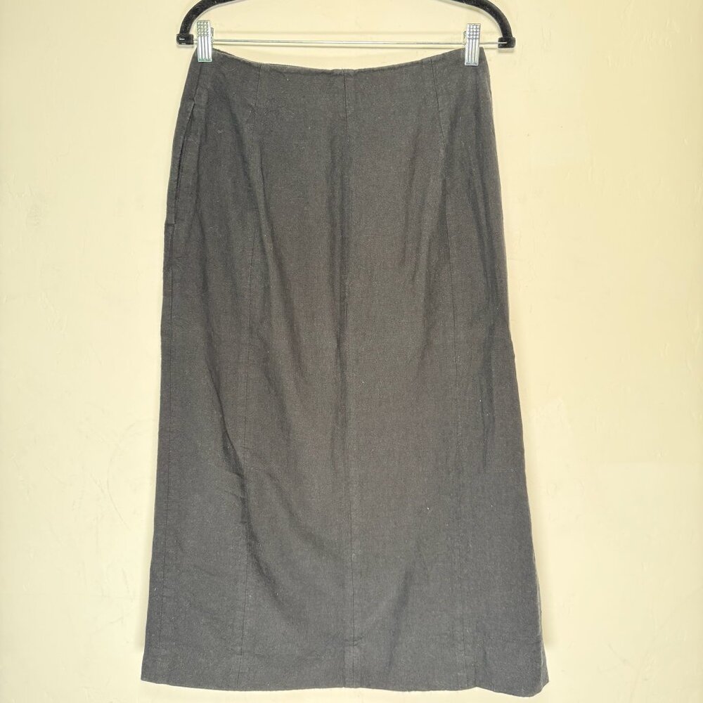 Madewell Midi A-Line Skirt Black Lined Side Button Slit Hem Classic Size 4 - Picture 3 of 8